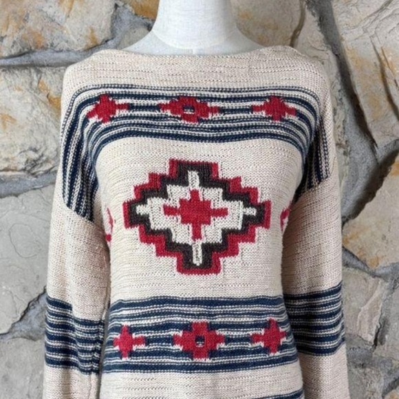 LRL Lauren Jeans Co Sweaters - Vintage 1990's Ralph Lauren Knit Cotton Aztec Print Sweater Size M